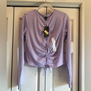 NWT Wild Fable light violet sweater, cut outs down front & tie at bottom hem, M
